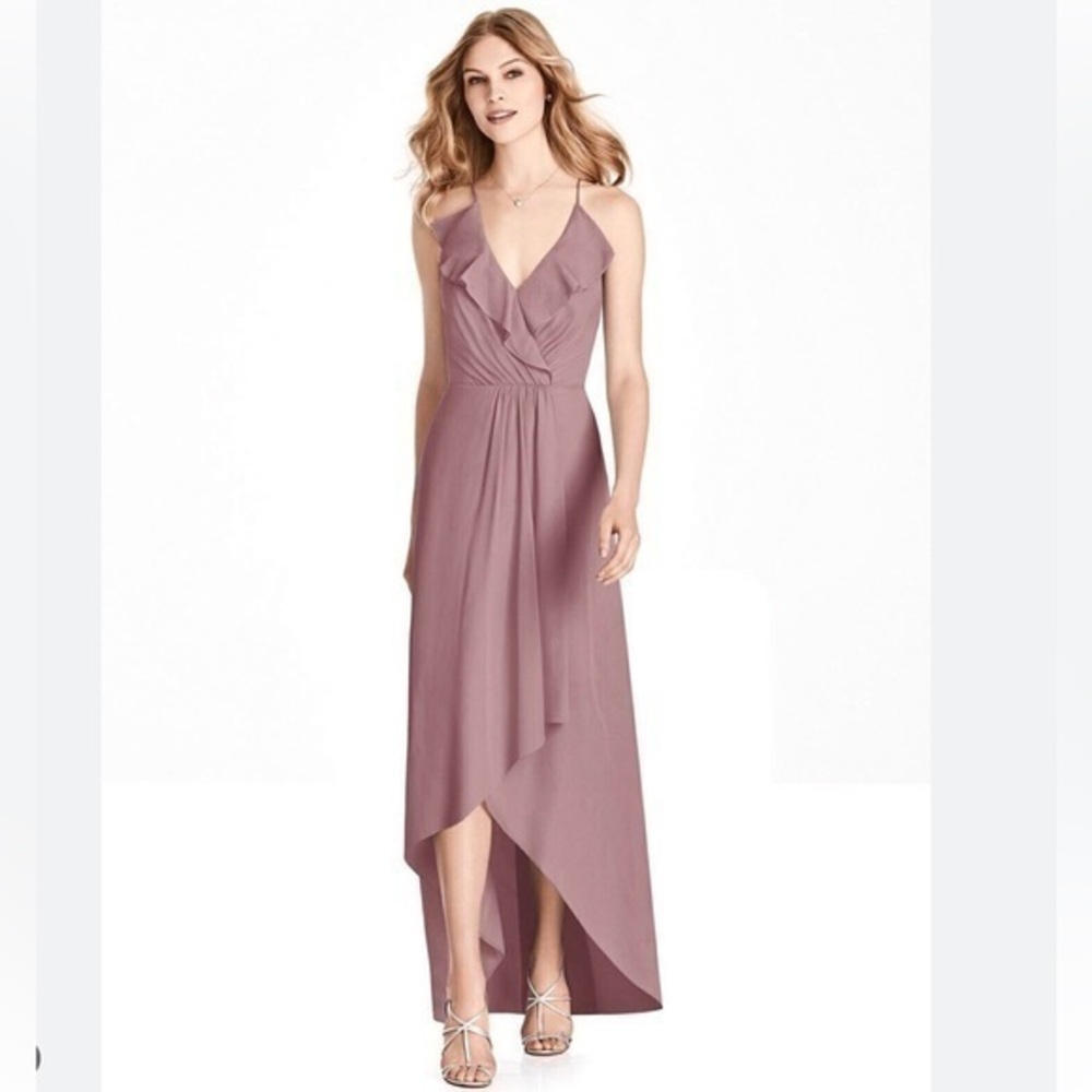NWT Jenny Packham Dessy Group Draped Ruffle Chiffon Maxi Dress JP1006 Size 12